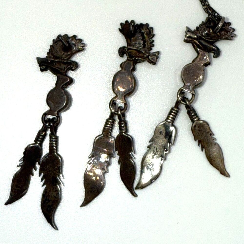 Native American earrings necklace eagle feather turquoise gems vintage jewelry - Picture 10 of 11